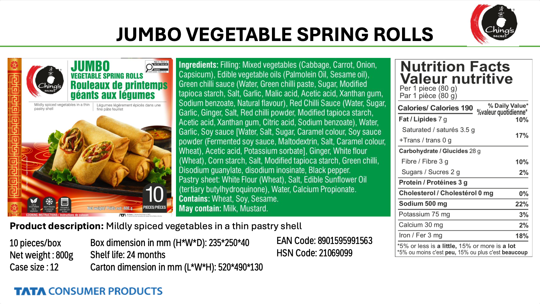 Sell Sheet-Jumbo Veg Spring Rolls